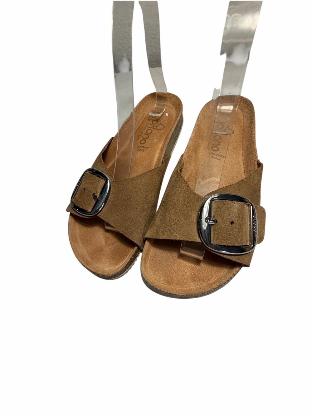 YOKONO Comfort Buckle Leather Slide Sandals in Brown Sz 7.5
